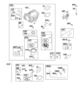 Carburetor And Fuel Supply Group Diagram and Parts List for 44N677-0062-B5 400000 - 699999 Briggs and Stratton Engine